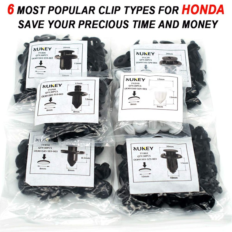 XUKEY 180Pcs Auto Fastener Plastic Push Pin Rivets Trim Panel