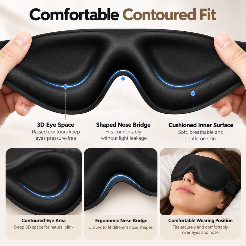 3D Contoured Sleep Eye Mask for Sleeping & Travel –