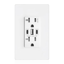 ABBOTECH USB Wall Outlet, 30W GaN 6.0A USB Outlet Receptacles with 3 USB Ports,20 Amp Tamper-Resistant Electrical Outlet with 1 Type A&2 Type C,Screwless Wall Plate Included,UL Listed