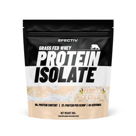 EFECTIV Grass Fed Whey Protein Isolate | 90% Protein Content | Build Muscle and Strength | 27 Grams 100% Protein Isolate | Low Fat and Low Sugar | 66 Servings | 2kg (Vanilla Ice Cream)