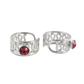 Sterling Silver Squiggle Swirls and Pink Crystal Band Ear Cuff Earring, One Piece