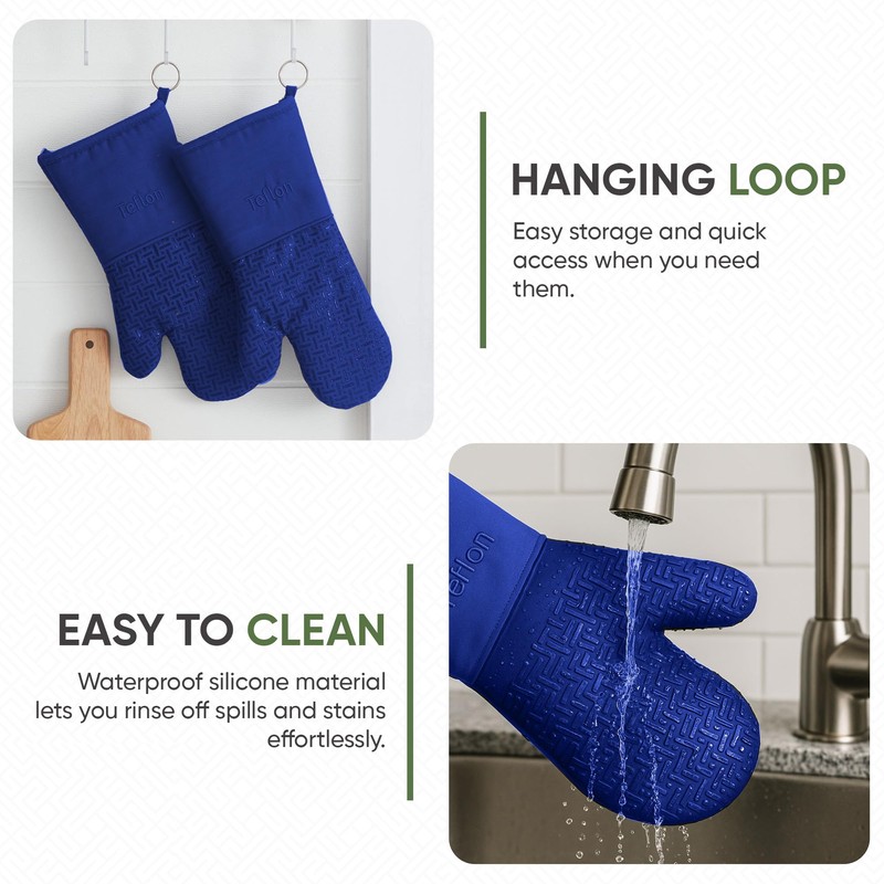 Xlnt Extra Long Oven Mitts (Blue) | Teflon EcoElite Water