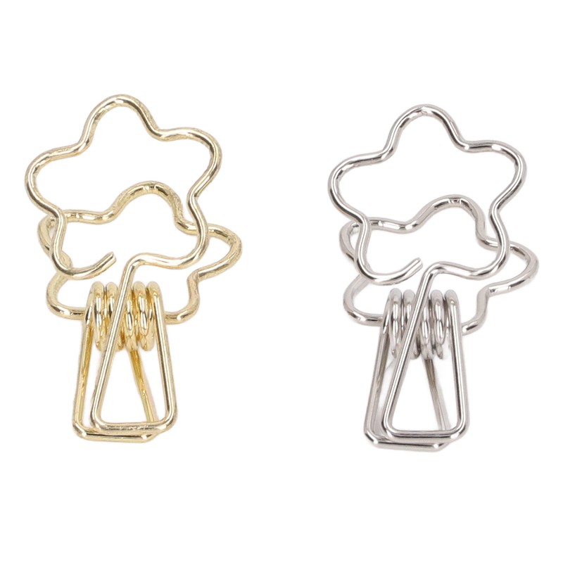 100pcs Binder Clips Gold Silver Flower Shape Metal Hollowed Long