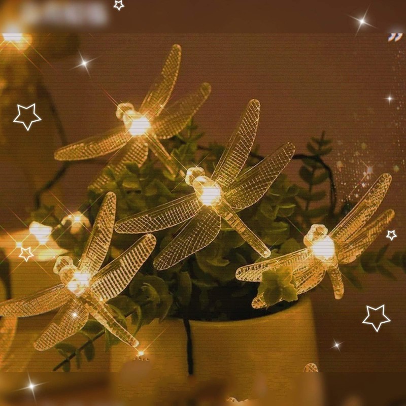 Dragonfly Solar String Lights 30LEDs Solar Powered Fairy Lights Waterproof