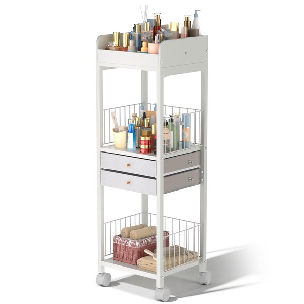Makeup Organizer Cart, Rolling Floor Skincare Organizer and Storage with