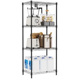 M MZG 4 Tiers Shelf Metal Storage Shelves Wire Rack Closet Organizers with Wheel for Garage Kitchen Bathroom Laundry Black 11.8" D x 17.7" W x 41.9" H