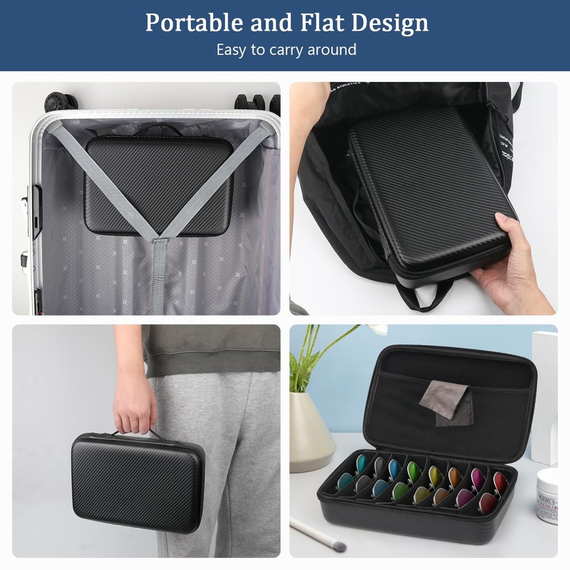Vecxoty Black Travel Sunglasses Organizer For 8 Pairs​, EVA Hard
