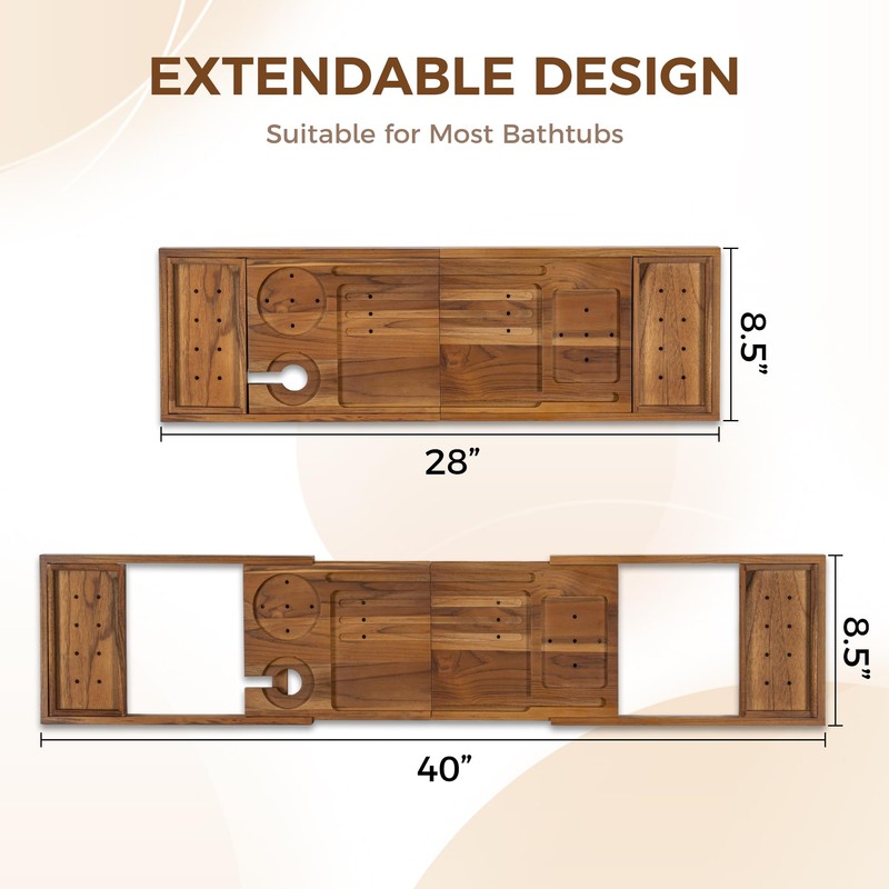 Teak Bathtub Tray - Luxury Bath Tray with Expandable Handles,