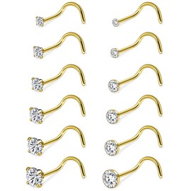 20G Nose Rings 1.5mm 2mm 2.5mm 3mm 3.5mm 4mm, 4-12PCS Clear Cubic Zircon Nose Studs Nose Piercings Jewlery