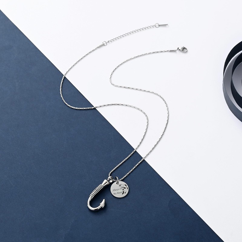 Cremation Jewelry for Ashes Urn Memorial Necklace Fish Hook Design