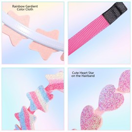6Pcs Glitter Headbands Sparkly Rainbow Sequins Butterfly Bow Star Heart Designs Cute Wide Thick Hairband with Non-Slip Teeth Bling Hair Accessories for Women Girls