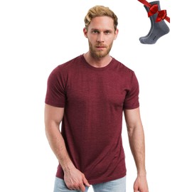 Merino Wool T-Shirt Mens - Merino Wool Undershirt Thermal Shirt for Men and Hiking Socks (Burgundy Wine, X-Large)