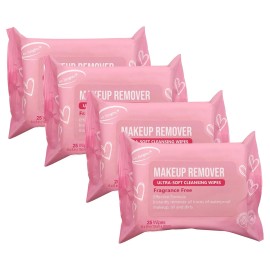 Air Jungles Makeup Remover Wipes 25 Count (Pack of 4) Large Facial Towelettes for Face 6x8"
