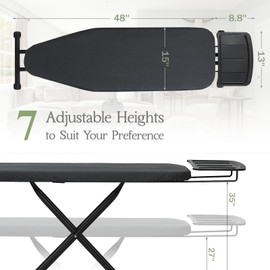 Ironing Board 48x15, Wide Heavy Duty Full Size Iron Board with Retractable Iron Rest, BlissBoard Sturdy Ironing Boards with Ultra Thick Padding, Heat-Resistant Cover, Height-Adjustable