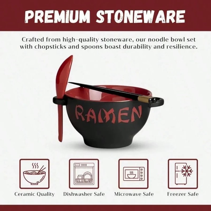 fashnix Ceramic Ramen Bowl Set With Chopstick And Spoon Microwavable