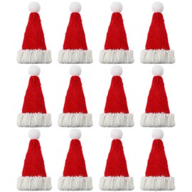 Bencailor 12 Pcs Mini Santa Hats for Crafts Small Christmas Knit Hat Tiny Snowman Wine Bottle Cover Holder Doll Cap for Table Cover (Classic)