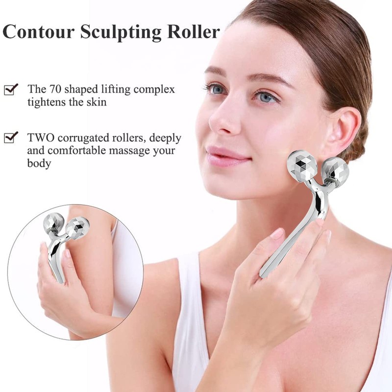 DMZK Manual Facial Massager, Metal Face Roller Y-Shaped Roller Massger