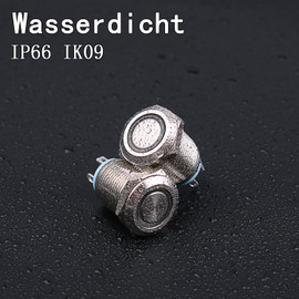 JIQI 2 x 12 mm Momentary Metal Push Button Switch 12 V to 24 V 2 A Momentary Push Button Switch with LED Light IP66 1NO Button End Waterproof Button Push Button for Boat Truck RV Car (Green)