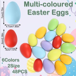 JadeLink 48 PCS Easter Eggs for Hanging Multipack, Colourful Plastic Easter Eggs to Paint and decorate for tree with Hanger and String, 2 Sizes Easter Gift Children for Outdoor and Indoor Hunt