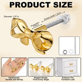 MorningRo Bow Drawer Knobs Metal Bow Dresser Knobs Vintage Handles for Dresser Gold Handles for Home Bedroom Kitchen Cabinets Hardware Cupboard(Fashion Style,1.6 x 1 Inches)