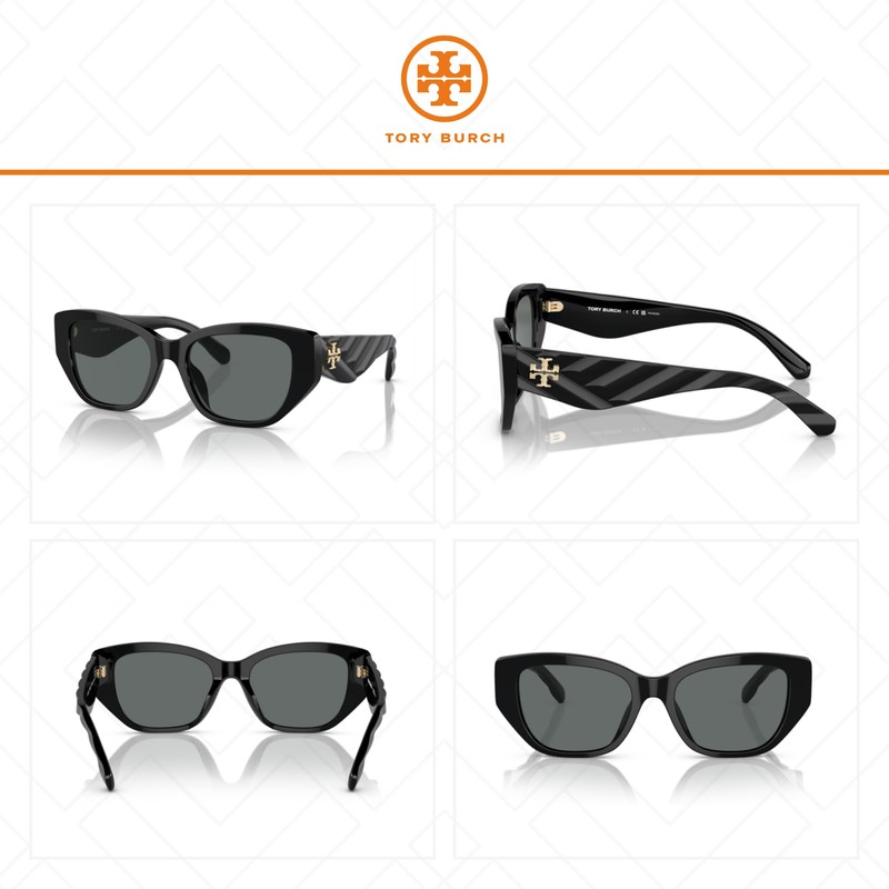 Tory Burch TY7196U 170981 53MM Black/Dark Grey Polarized Rectangular Sunglasses