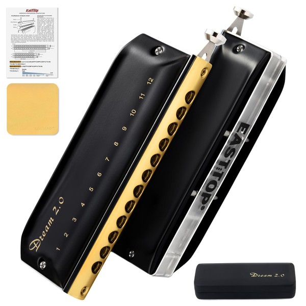 East top Harmonica Chromatic Harmonica T12-48 2.0, Black