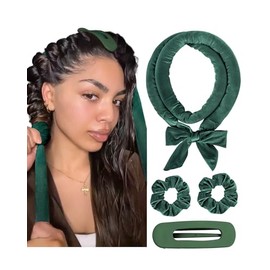 YANIBEST Rizador de Pelo Sin Calor para Rizos Nocturnos. Rizadores Que No Dañan El Cabello con Pinzas Y Coleteros para Todo Tipo de Cabello. Verde.