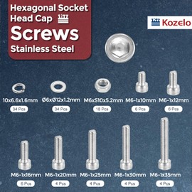 Kozelo 120pcs M6 Socket Head Cap Screws Bolts Nuts Assortment Kit - [M6x10/12/16/20/25/30/35mm] 304 Stainless Steel Allen Socket Drive for 3D Printer
