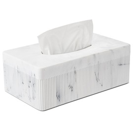 Marble Tissue Box Cover, Rectangular Napkin Facial Tissues Holder for Home Office, Hand Poured Marble Tissue Box Holder, 10 x 5.7 x 3.7 inches, White