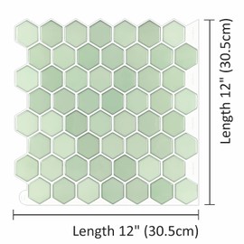 Decopus Peel and Stick Faux Tile （Hexagon 3D Sage Green Glossy Thin & Flex10Pack）for Kitchen, Bathroom, Car Camper - DIY Remodelling, Wall Decorations, No Grout Backsplash, Faux Smart Tile Marble