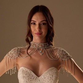 STONEFANS Bridal Rhinestone Shoulder Necklace Body Collar Jewelry Luxury Tassel Crystal Shoulder Harness Chain Wedding for Women, adjustable, Glass, crysatl