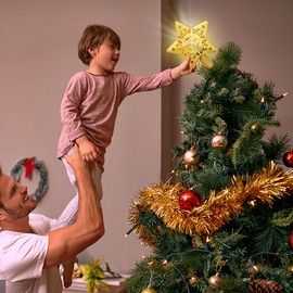 LAMPHOME Christmas Tree Topper Lighted Star with Projector Light, 3D Glitter Gold Christmas Tree Star Topper Christmas Projector Lights Indoor for Home Xmas Christmas Tree Decorations