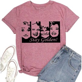 Stay Golden Women's Cotton Blend Funny Cute Golden Girls Casual Short Sleeve Letter Print SQUAD Text Vintage Graphic TeeColor: Pink2, Size: 2 XL