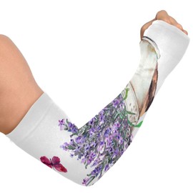 Gardening Sleeves Arm Protection Sun Cat Vintage Lavender Flowers Butterflies Compression Cooling UV Farmers Garden Defense Arm Shield for Women Men - 1 Pair