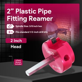 sixcow 2-Inch Head Plastic Pipe Fitting Reamer PPR200 with 3/8-Inch Hex Shaft, PVC Fitting Saver for PVC, SCH40, ABS, CPVC Water Lines, Drain Lines, Vent Lines, Fit into Standard 1/2"" Drills, Red
