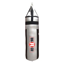 Ringside Apex Heavy Bag, Punching Bag for Boxing Training and Workout, Silver and Black, 100 lbs, Includes Nylon Straps and Hanging Clip