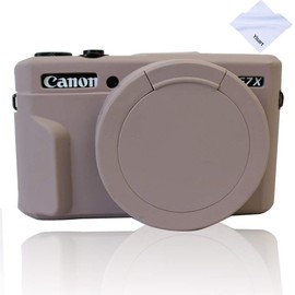 Yisau - Funda para G7X Mark II extraíble para lente cubierta, cubierta de silicona de goma suave para cámara Canon PowerShot (gris claro)