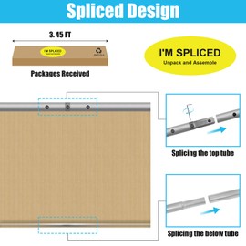 Amagenix Outdoor Roller Shades 6'(W) X 6'(H), Exterior Cordless Patio Shades Roll Up Outdoor Blinds with 90% UV Protection, Two-Section Poles with One-Piece Fabric, Sesame