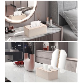 LADSTAG Tissue Box Tissue Box Made of PU Leather, Cosmetic Tissues Box with 4 Coasters, Tissue Box Tissue Box Cover Rectangular, W x D x H: 25 × 13.5 × 9.5 cm (Beige)