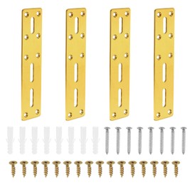 QUARKZMAN Gerade Stahlflachplatte, 4 Stück 177x40mm - Schwere Mending-Platte mit Löchern, Metallverstärkungs-Montageplatte mit Schrauben für Reparaturrahmen Gazebo (Gold)