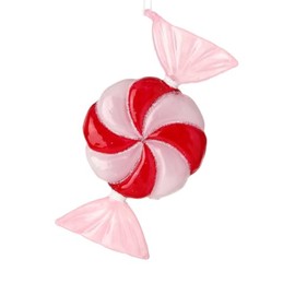 Regency International 6" Glass Peppermint Candy Ornament, Red and Pink Christmas Decoration