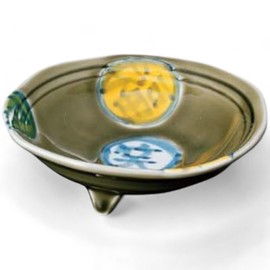 Takumikaze Arita Ware 4.7 inches (12 cm) Serving Plate, Lofuku Kurimon, 4.2 inches (4 cm), 3 Legged Oribe, Made in Japan