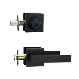 Matt Black Front Door Lockset, Exterior Door Lock with Deadbolt, Black Door Handles with Lock