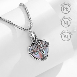 EUDORA Harmony Ball Lebensbaum mit Herz Mondstein Asche Urnen Kette für Damen Sterling Silber 925，Einäscherung Schmuck Memorial Urn die Asche, Andenken Beerdigung Medaillon Anhänger, 20 Zoll