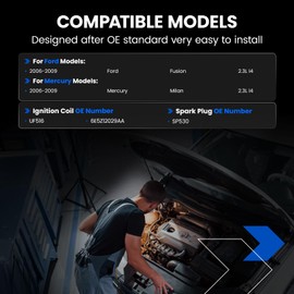 SYKRSS 4-Pack UF516 Ignition Coils & SP530 Spark Plugs Kit Compatible with Ford Mercury Fusion Milan 2006 2007 2008 2009, 2.3L L4 - Replaces 6E5Z12029AA & more