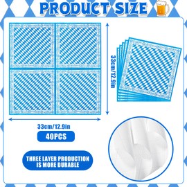 TaimeiMao Pack of 40 Napkins, Tissue Napkins, Bavarian Blue, Bavarian Napkins, Oktoberfest Decoration, Blue & White Checked Tissue 33 x 33 cm, for Catering or Festivals