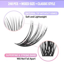 ETVITE Cluster Lashes 40D Individual Lash Clusters Extension Eyelash Clusters Mixed Size Soft Natural Look Handmade Volume Eyelash Clusters Home False Lashes (40D 8-16mm）