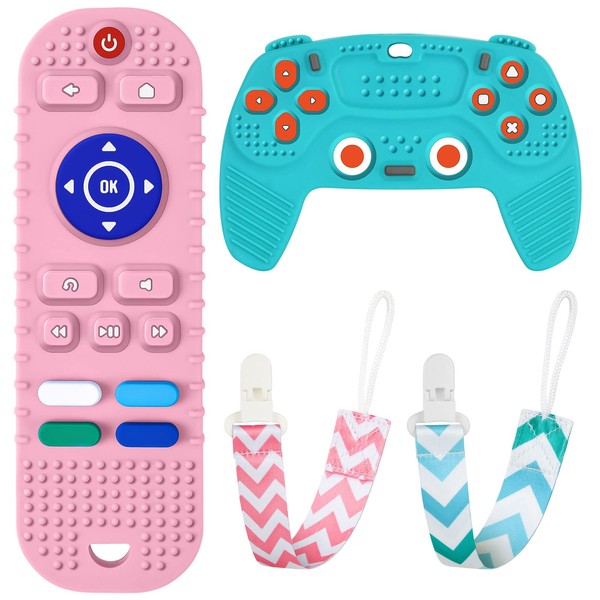 2PCS Baby Teether Toys Silicone, Remote Control Shape Teething Toys