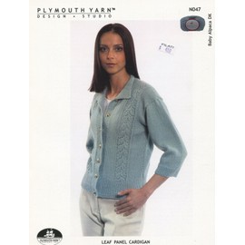 Plymouth Yarn Knitting Pattern #N047 DK Leaf Panel Cardigan 34"-42"