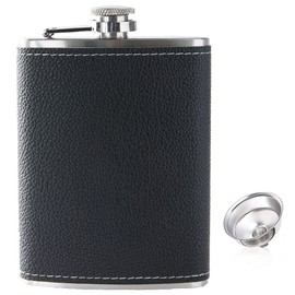 ROIMOE Stainless Steel Hip Flask and Funnel 8 oz / 240 ml Gift Set Hip Flask Made of Black Leather Suitable for Carrying Alcohol